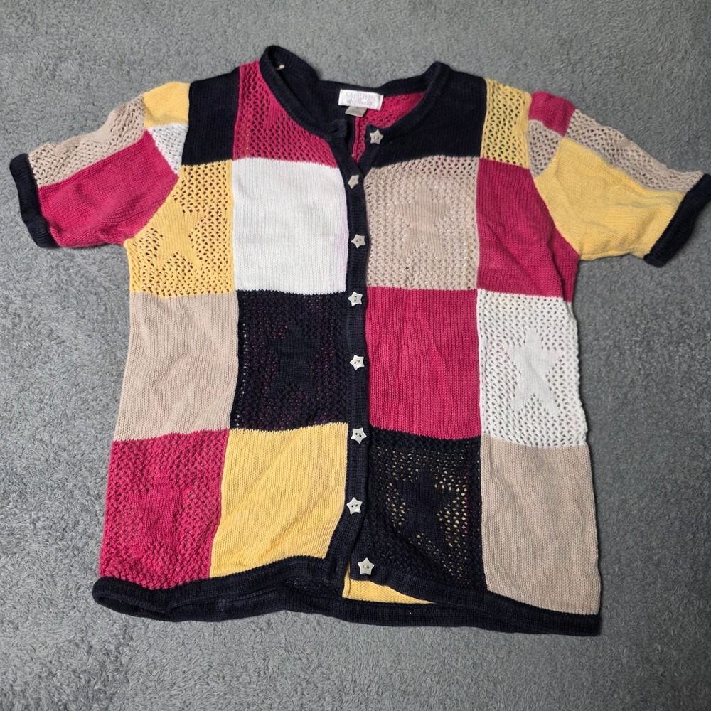 Christopher & Banks Womens S Cardigan Multicolor Patchwork Star Button Knit Top